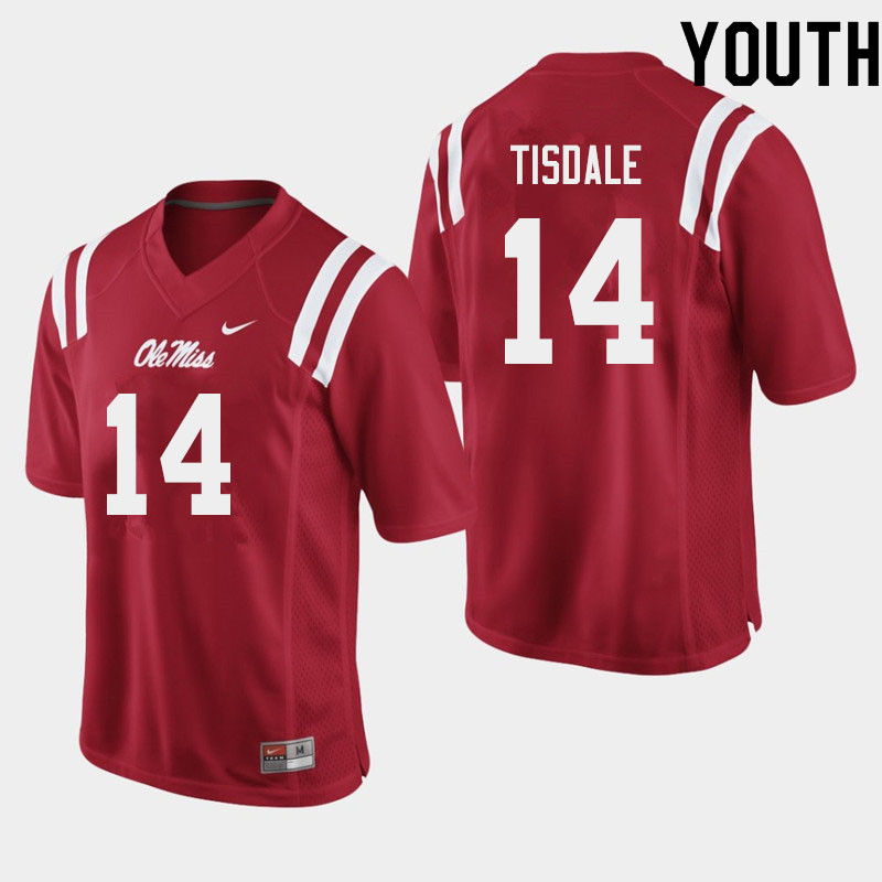Grant Tisdale Ole Miss Rebels NCAA Youth Red #14 Stitched Limited College Football Jersey PDN7858GW